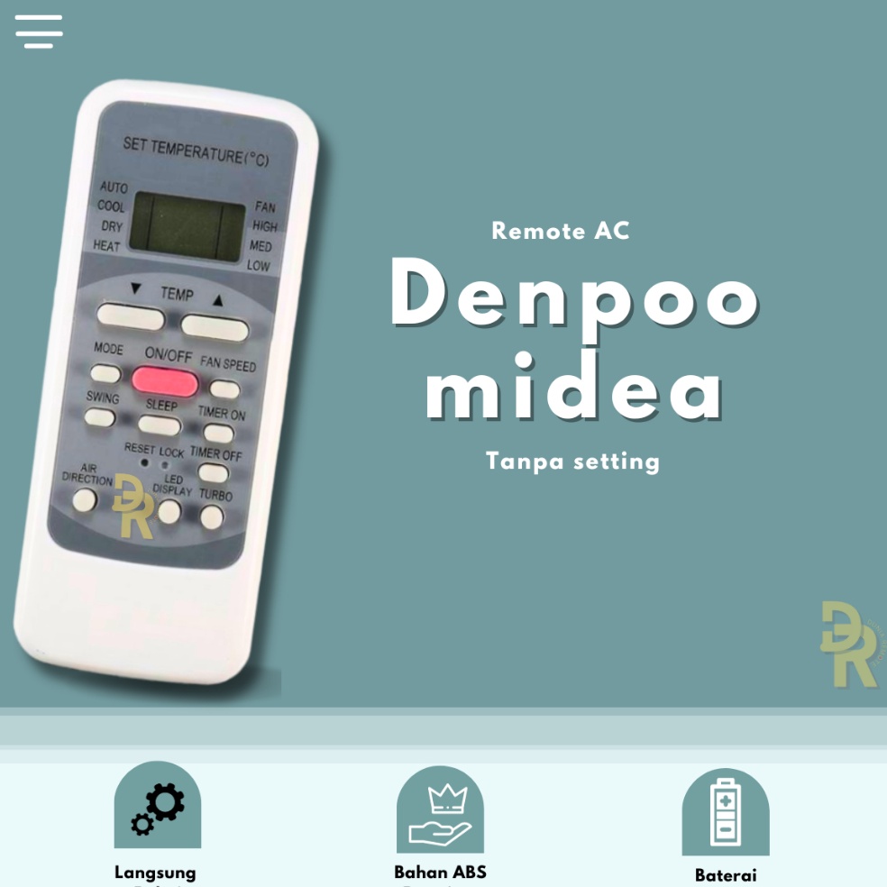 HET915 88 Remot Remote AC Midea Dast Denpoo R51M Multi Universal K 81 tanpa setting