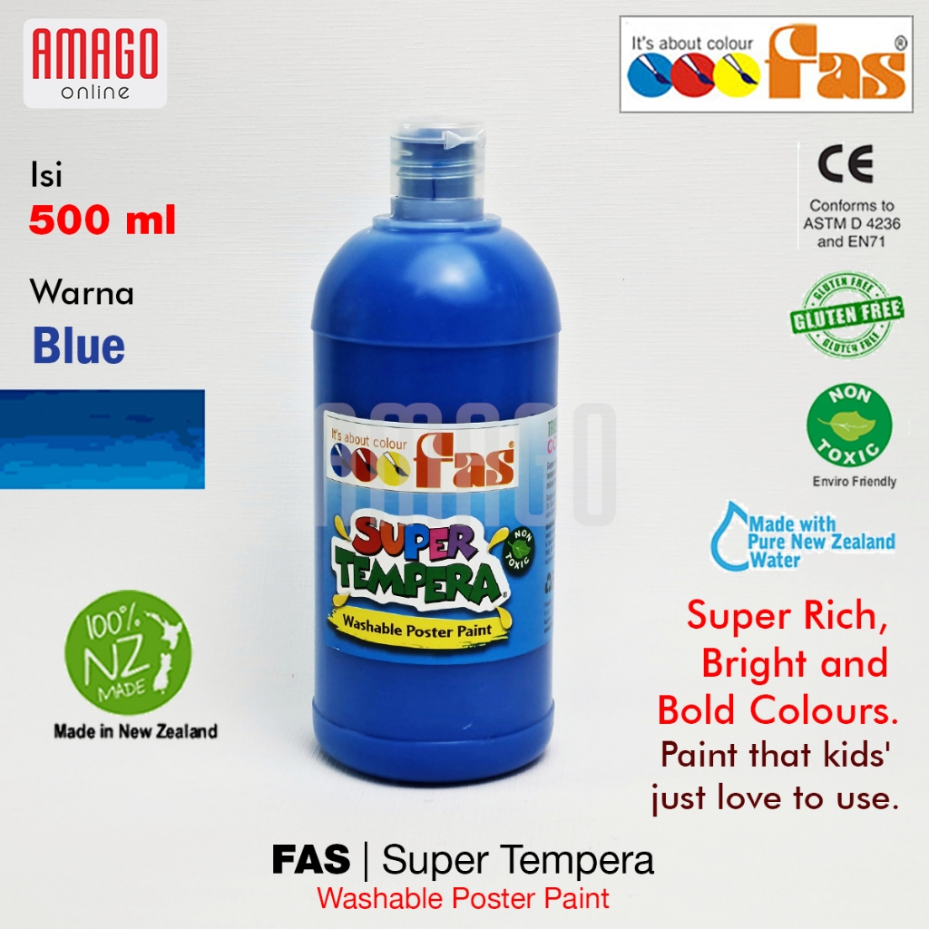 

FAS Super Tempera Washable Poster Paint Cat Lukis Cepat Kering Sekolah 500 ml - warna Blue 048