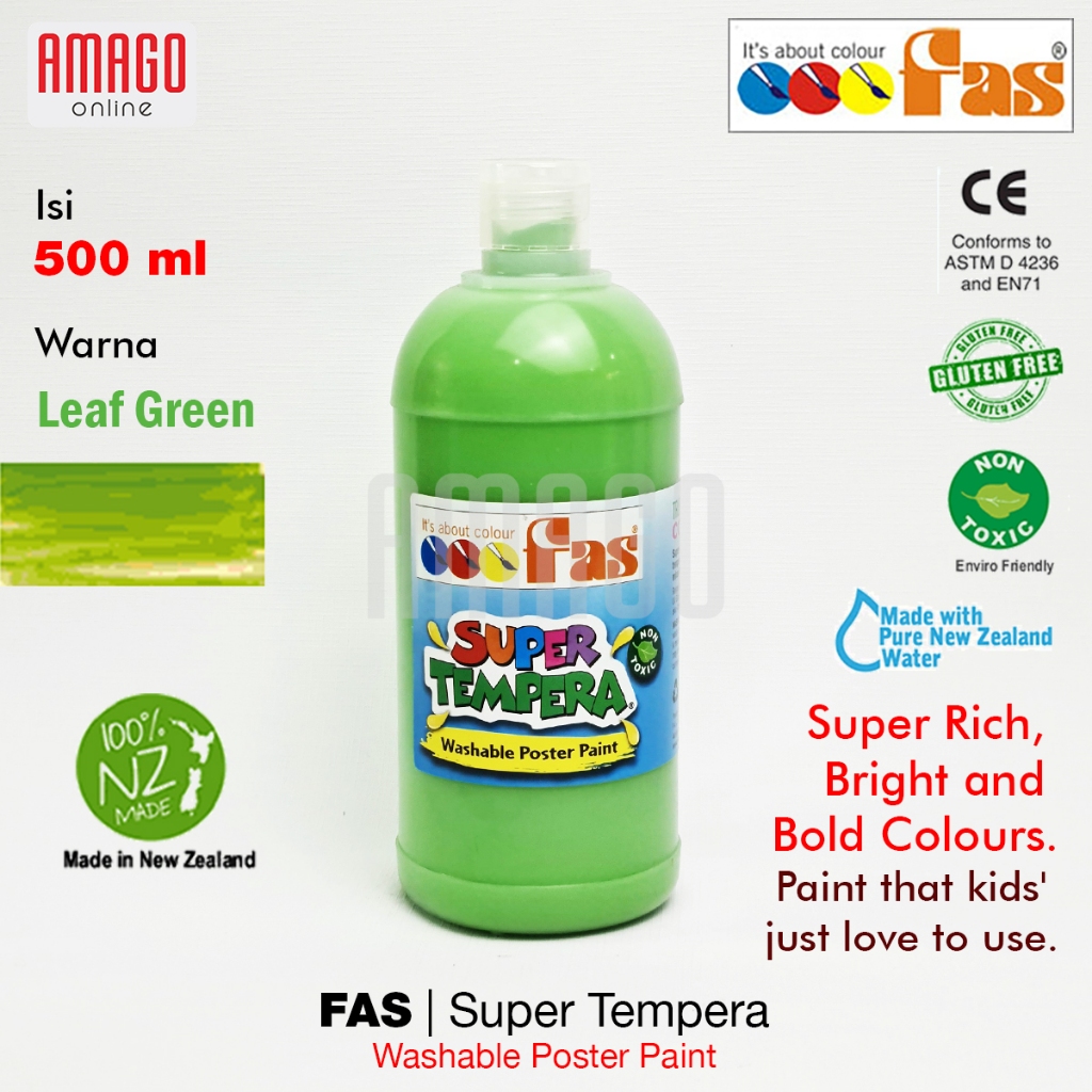 

FAS Super Tempera Washable Poster Paint Cat Lukis Cepat Kering Sekolah 500 ml - warna Leaf Green 068