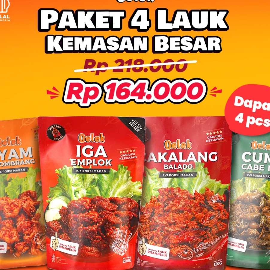 

PROMO SALE Oelek Paket 4 Laoek Iga Emplok Cakalang Balado Cumi Cabe Ijo Ayam Kecombrang Lauk Siap Saji