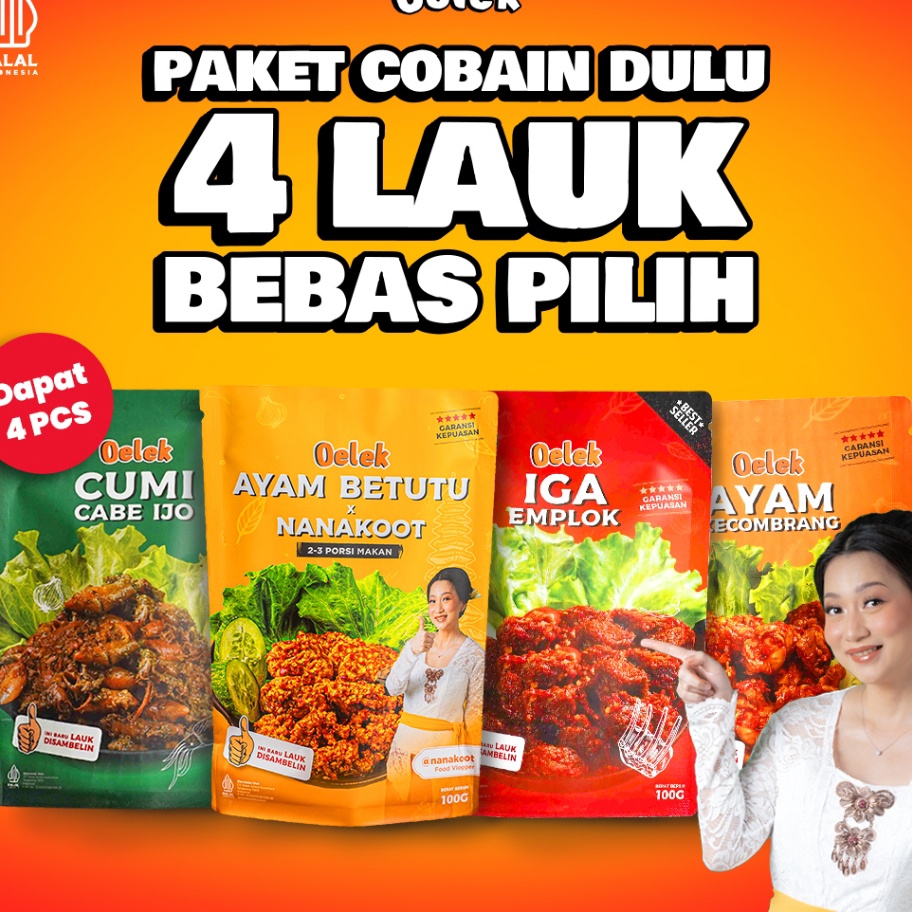 

PROMO SALE Oelek Paket Cobain Dulu 4 Lauk Bebas Pilih Iga Emplok Cakalang Balado Cumi Cabe Ijo Ayam Kecombrang LaukSiapSaji