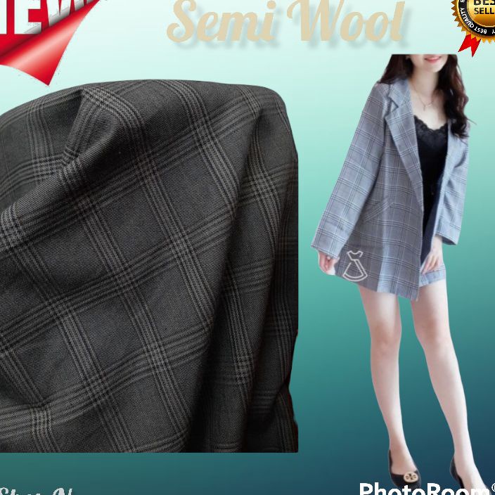 Stok Baru Kain Blazer Semi Wool Motif Kotak Blouse Blazer Bahan Semi Wool Kotak