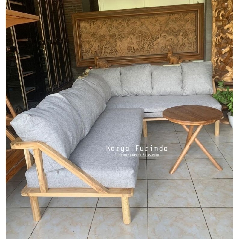 Set Kursi Tamu Minimalis Modern Kayu Jati, Kursi Sofa Minimalis, Kursi Tamu Bantalan Kayu Jati Jepar