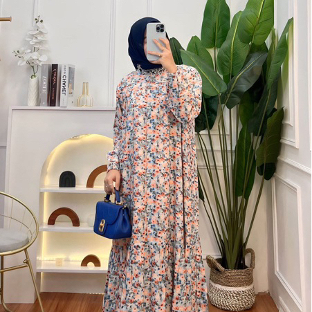 Adelia Fashion | NOVIA DREES KATUN SILKY IMPORT | DRESS KEKINIAN | DRESS CANTIK | DRESS MOTIF LD 120