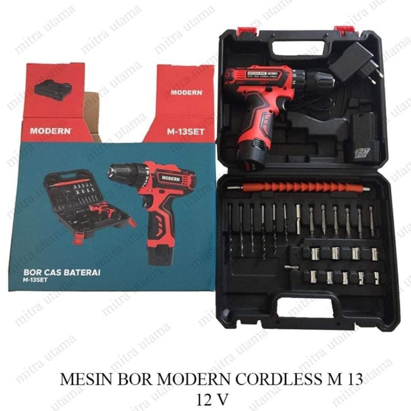 Modern Mesin Bor Cas M13 Set Cordless Drill 2 Batre