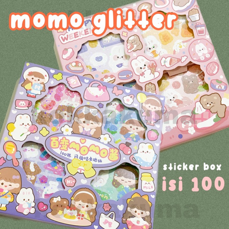 

RXJ553 99 BRANDS FESTIVAL KKM Sticker Momo Bear Fashion Hologram Glitter Box isi 1 Pcs Stiker Karakter