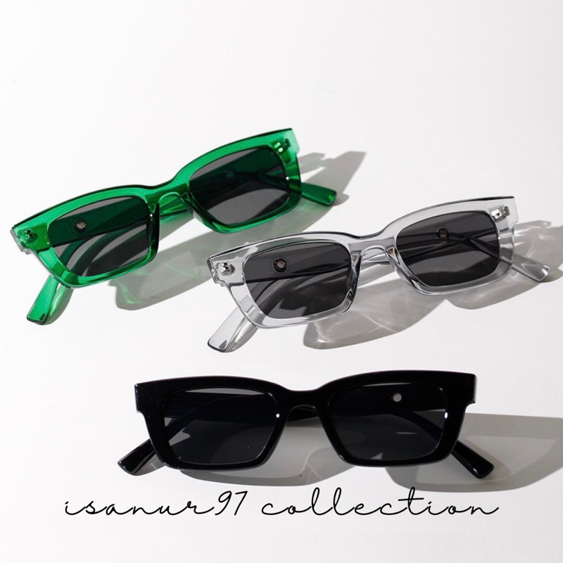 𝗜𝗦𝗔𝗡𝗨𝗥𝟵𝟳 Kacamata Kotak Hitam Wanita/Pria Sunglasses INS Fashion Persegi Panjang Retro Vintage