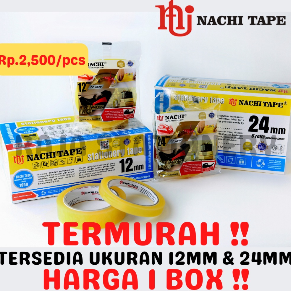 

LBP778 COD NEWPRODUCT NACHI STATIONERY TAPE 12mm 24mm SELOTIP SOLATIP LAKBAN SOLASI ISOLASI NACHI 1 BOX