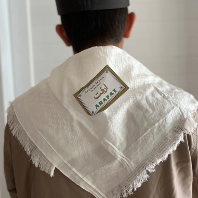 (ARAFATPUTIH) SORBAN ARAFAT PUTIH POLOS OLEHOLEH UMROH MOZAIK KUNCIR HITAM SYAL PALESTINA PECI RAJUT
