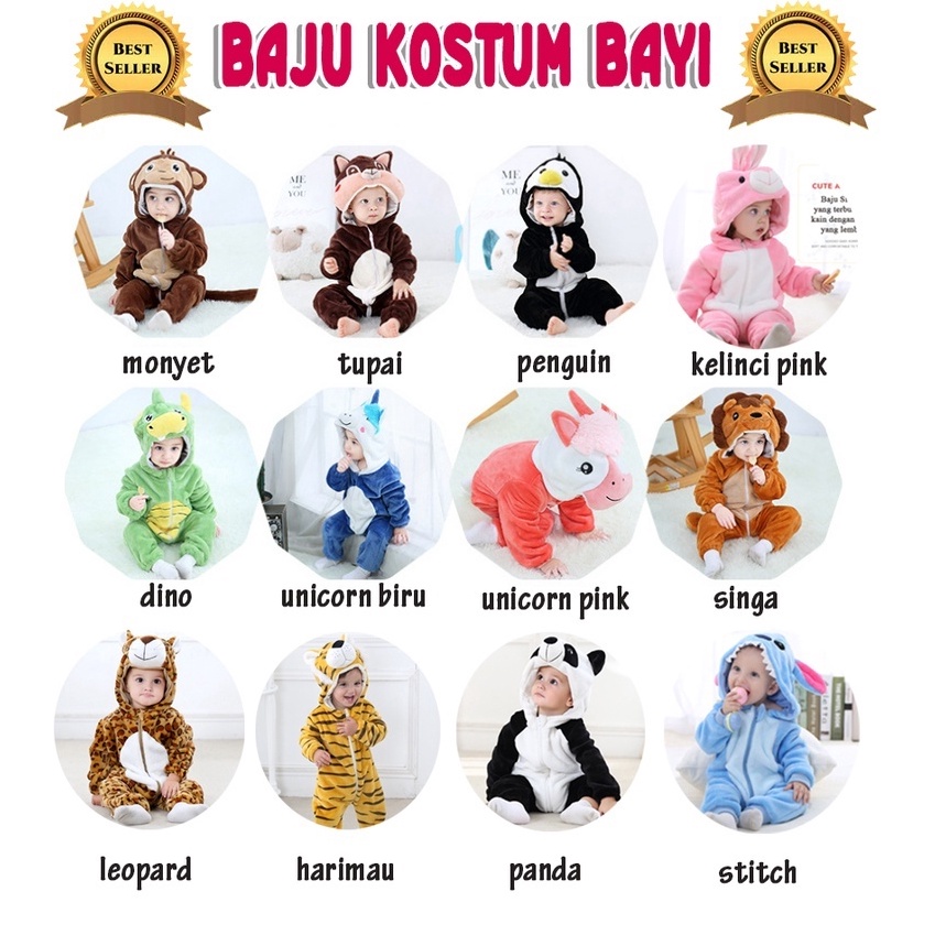 NLI442 Dikon  Baju Bayi Baju Anak Karakter Hewan Baju Kostum Bayi Baju Bahan Flannel