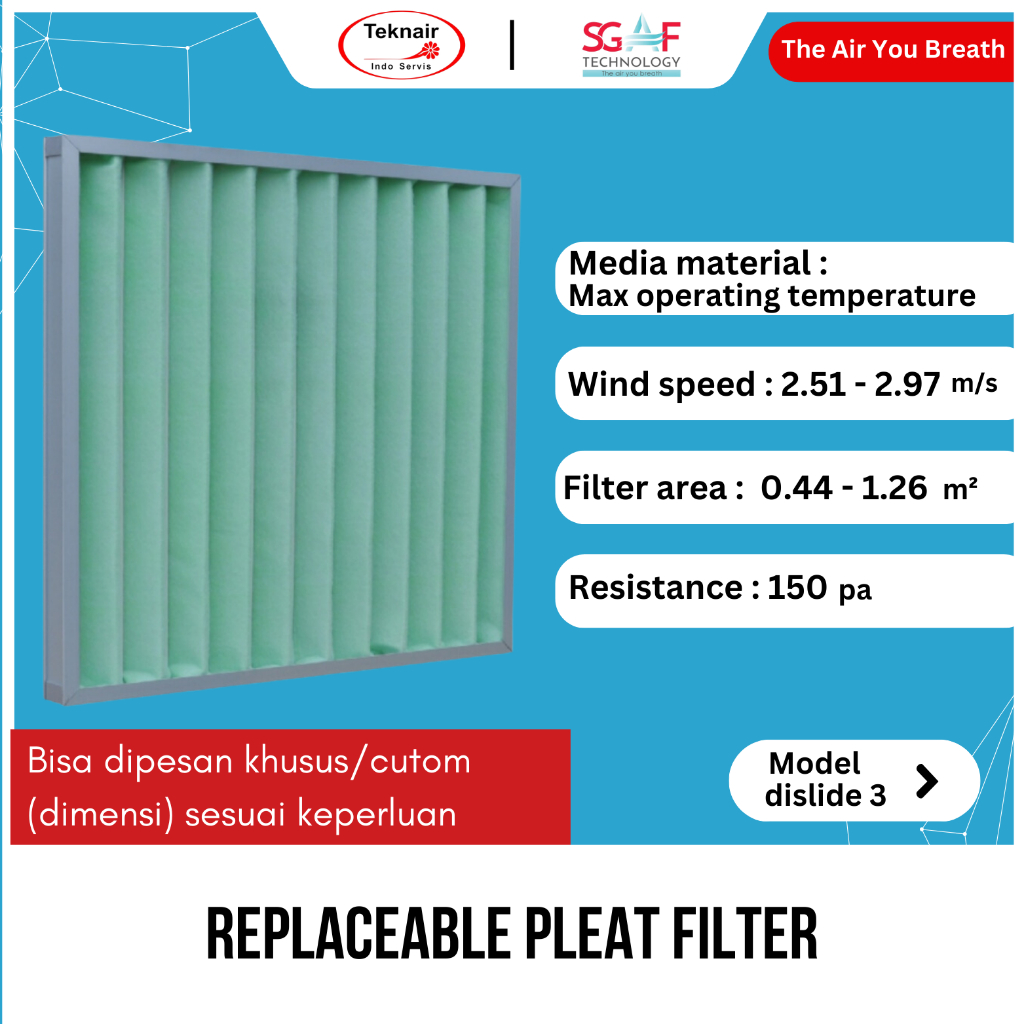 Replaceable pleat HEPA filter - Penyaring Udara Ruangan dan Filter Cabinet