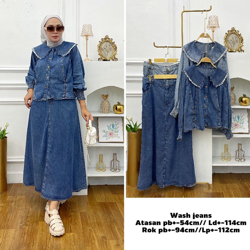 SETELAN ROK JEANS,SET ROK JEANS BUSUI