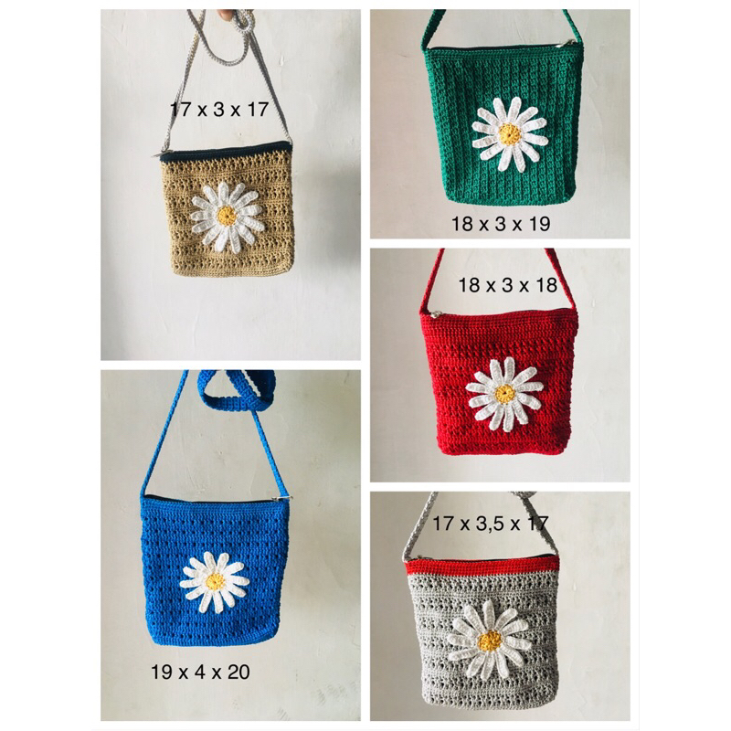 Tas selempang tas hp rajut bunga Daisy