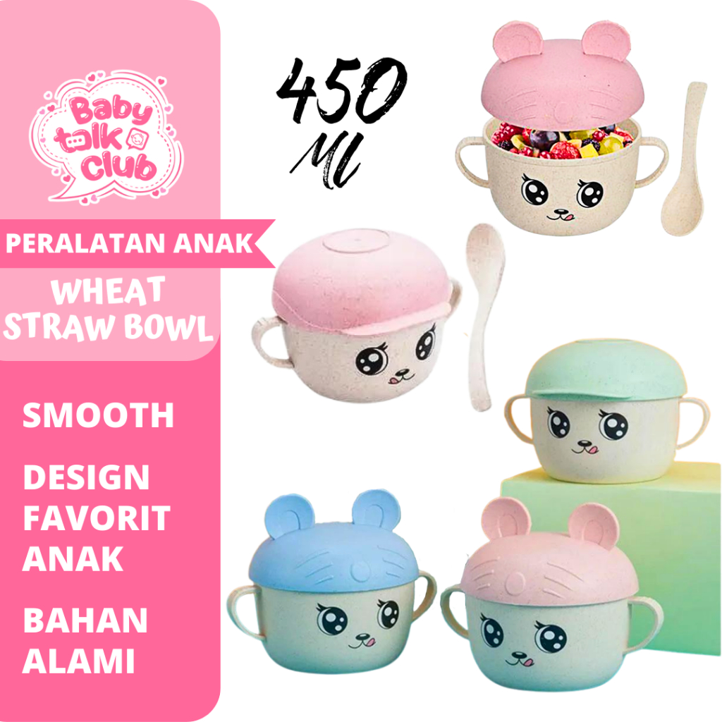 Mangkok Sendok Set Kartun Lucu Peralatan Makan Bayi Dan Anak Karakter Cap Bear Pink