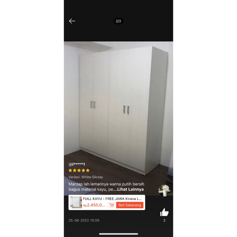 lemari full kayu kinara - white glossy include rakit