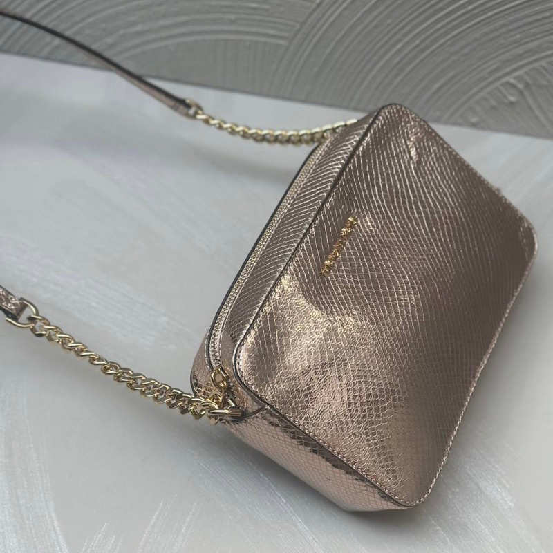 Original Michael Kors MK Ginny Medium Camera Crossbody Bag Metallic Embossed Leather