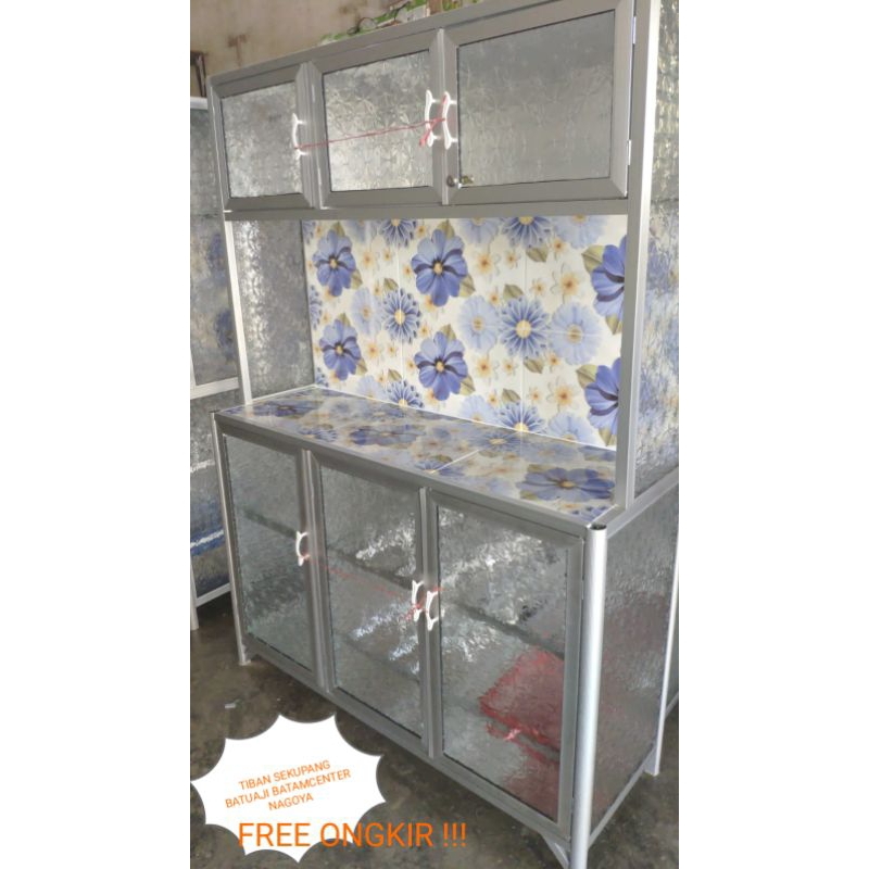 RAK PIRING 3 PINTU KACA POLOS ALUMINIUM / LEMARI DAPUR RAK PIRING