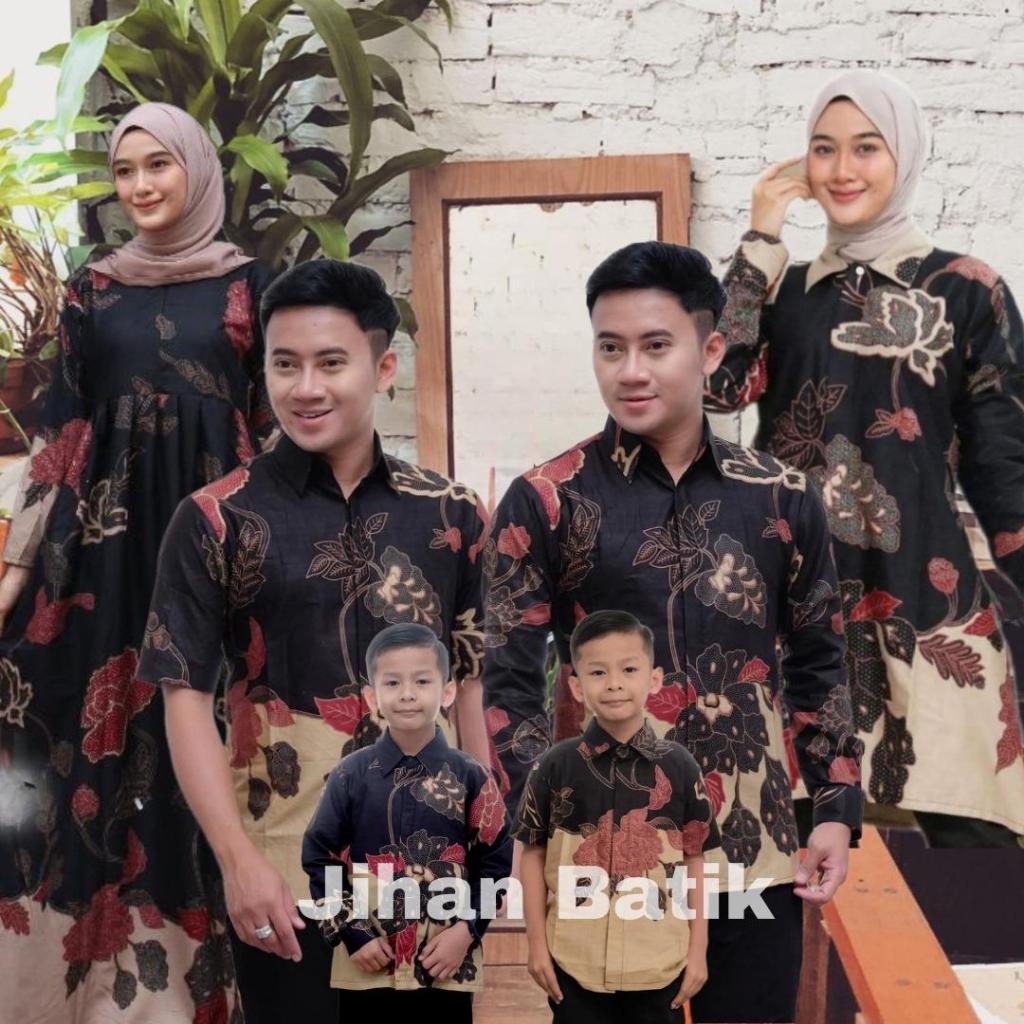 BATIK COUPLE KELUARGA TERBARU // BATIK COUPLE KELUARGA SUAMI ISTRI ANAK MOTIF MAWAR HITAM // BATIK C