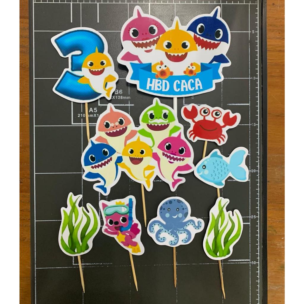 Topper Cake Baby Shark / nama & umur tulis dinote