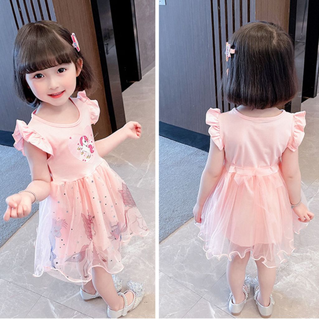 [PRINCESS KESLI] 0-7 Tahun Dress Unicorn Anak Perempuan Gaun Pesta Lucu Untuk Bayi Cewek Baju Ulangtahun Katun Kids Girls Blue Pink Image 5