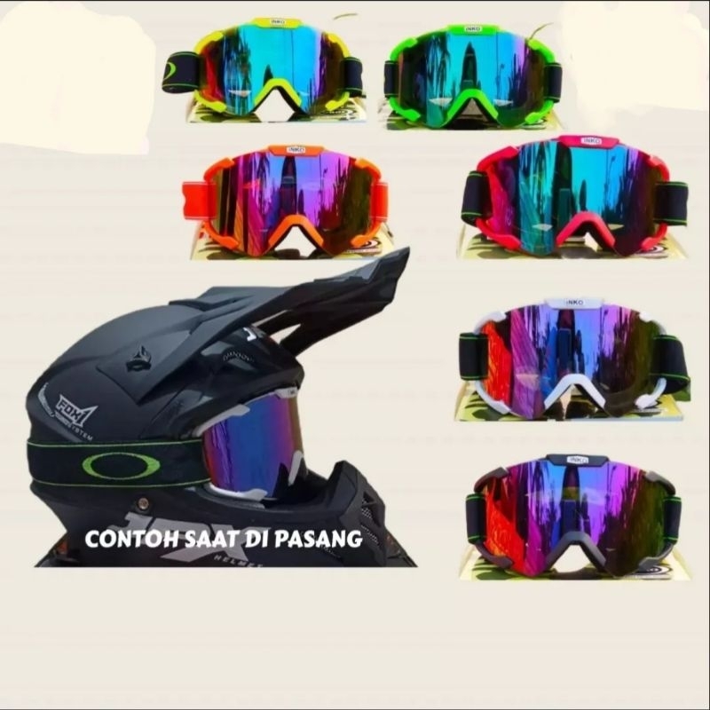 kaca mata cross / goggle inko yellow pelangi rainbow / gogle kross Kaca mata helm Cross Helm Motor C