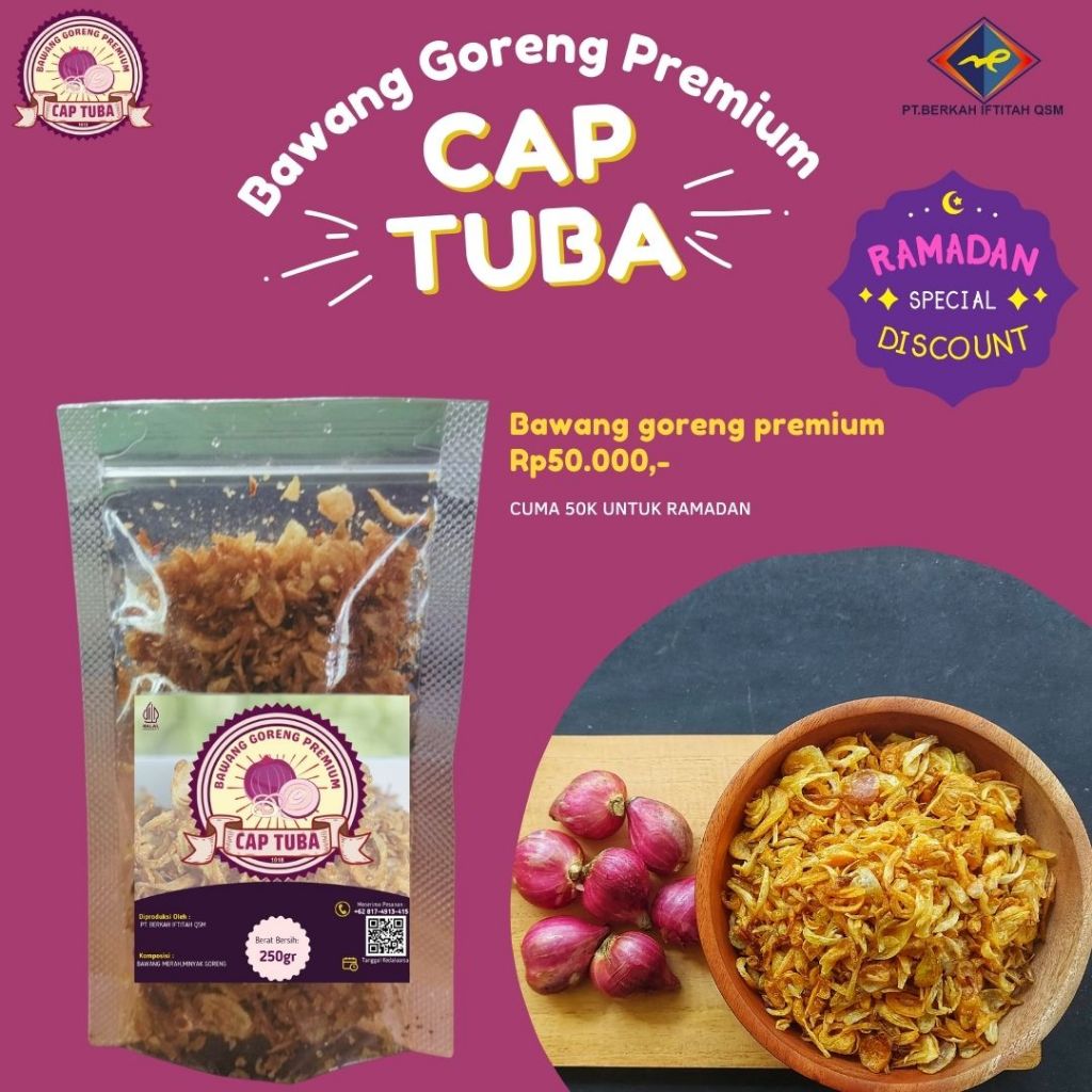 

Bawang merah goreng premium cap Tuba Murni Tanpa Tepung, Original Gurih dan Renyah isi 250 gram Bawang Goreng Asli Tanpa Campuran Tepung Bawang Goreng Asli Premium