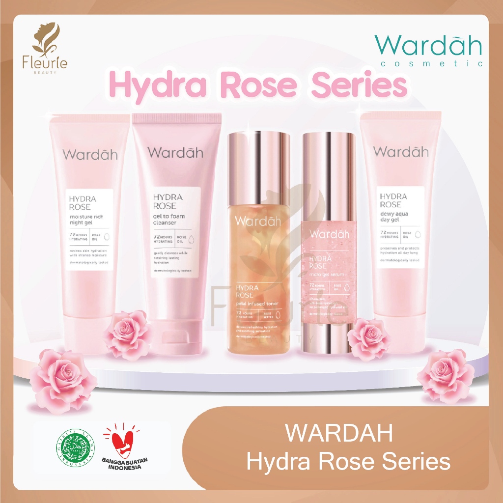 WARDAH Hydra Rose Skincare Series - Wardah Micro Gel Serum / Dewy Aqua Day Gel / Moisture Rich Night