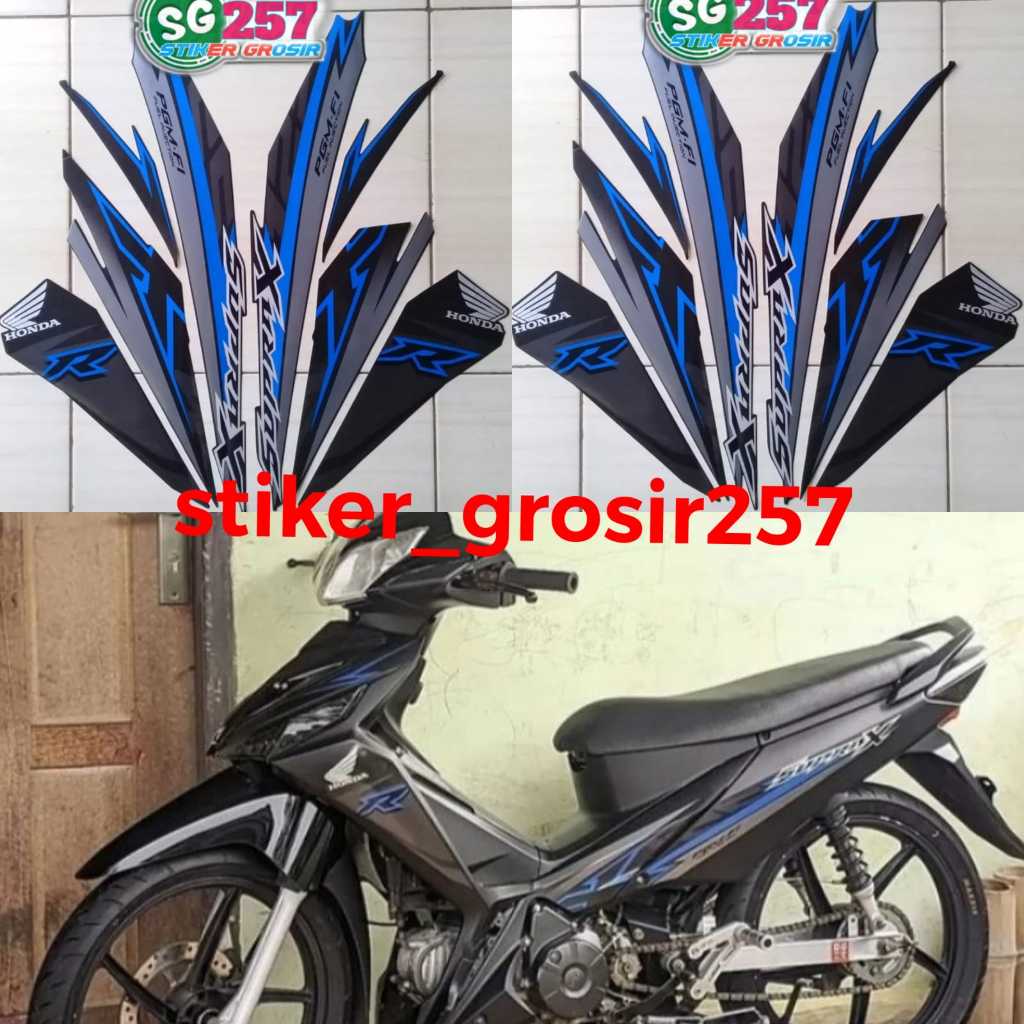 STIKER STRIPING & LIS LES BODY HONDA SUPRA X 125 FI 2018 HITAM BIRU