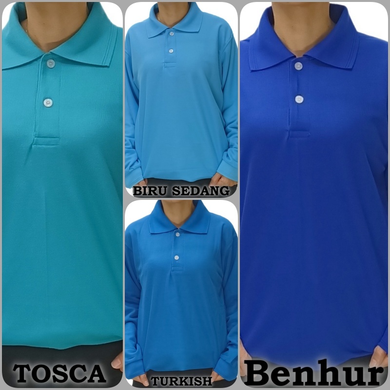 Kaos Krah Polos Lengan Panjang Unisex Wanita Pria Casual Benhur / Tosca / Biru Sedang / Turkish