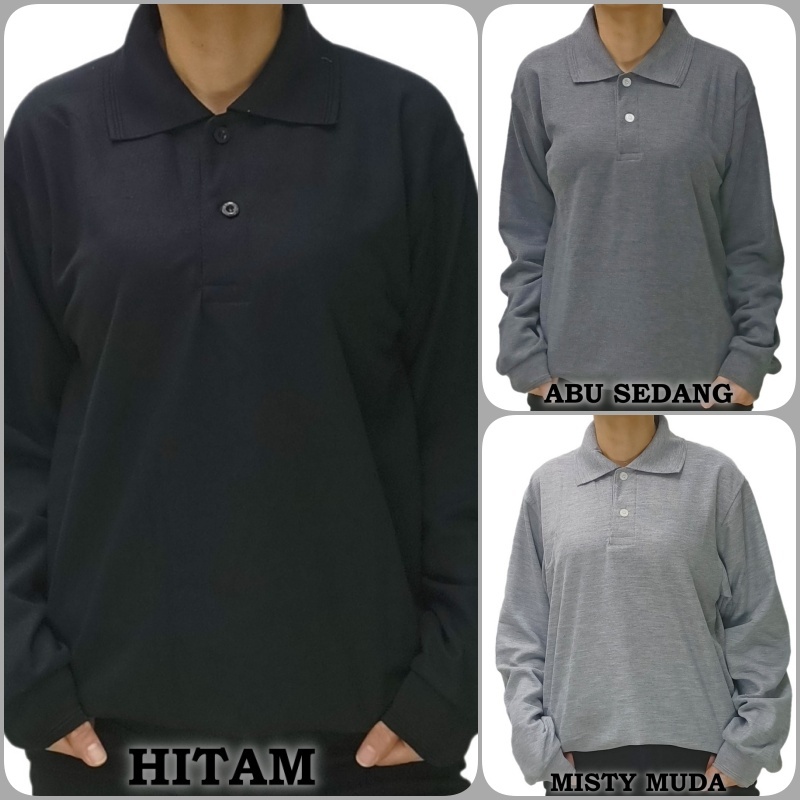 Kaos Krah Polos Lengan Panjang Unisex Wanita Pria Casual Hitam / Abu Sedang / Abu Misty