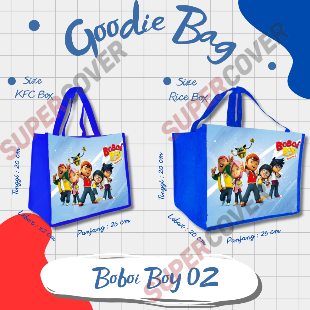 

Goodie Bag Gambar Kartun BoboiBoy 02 Warna Biru Tua Untuk Acara Ulang Tahun, Aqiqah, Sunatan Dan Lain lain.