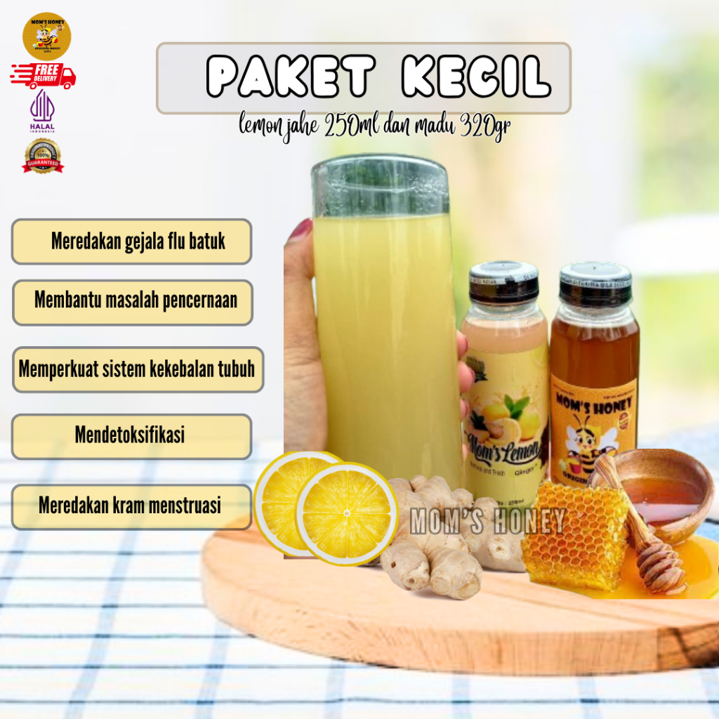 

Paket Kecil Lemon Jahe Madu By Moms Honey / Lemon Jahe 250 ml & Madu 320 gram