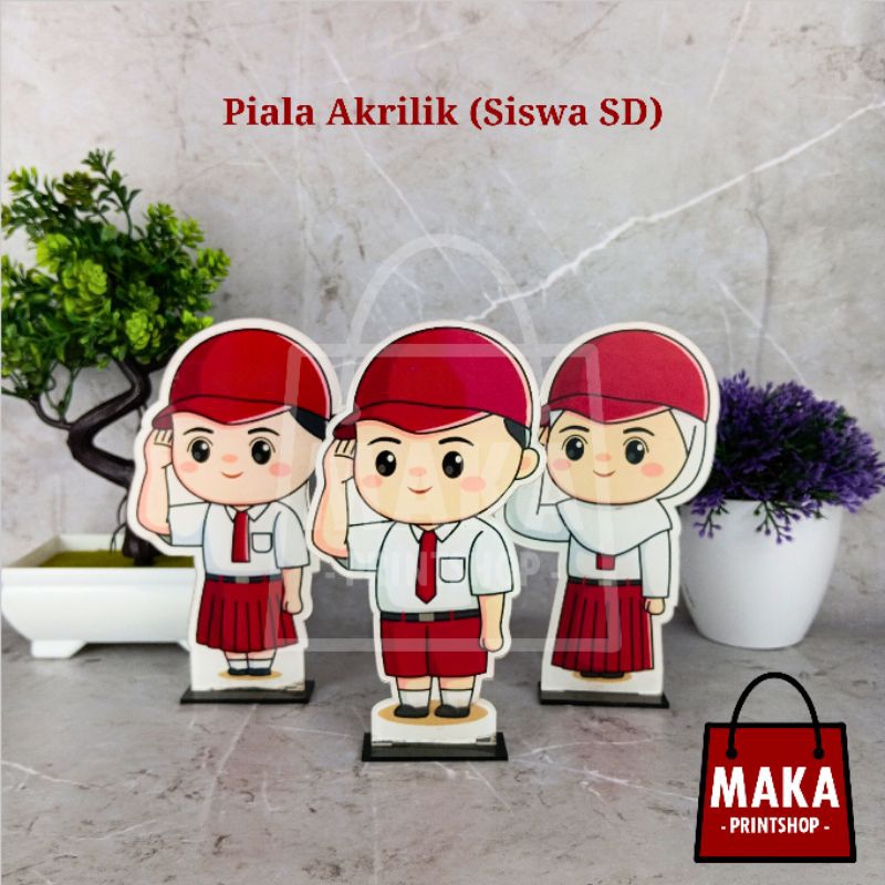 Piala Akrilik Sekolah (Siswa SD) Akrilik Saja - Piala Karakter Seragam SD - Piala Lomba - Kado Hadia