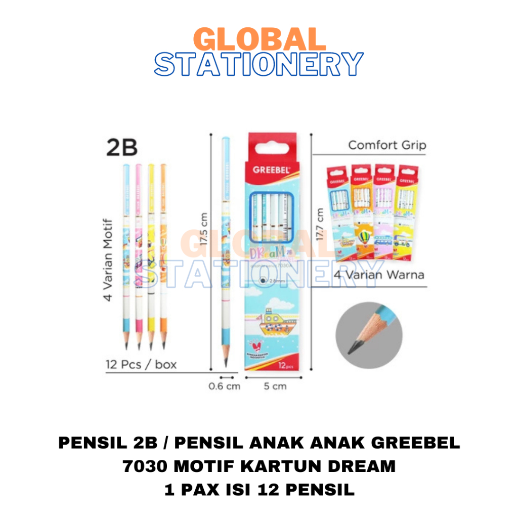 

Pensil Graphite Pensil 2B Pencil GREEBEL 7030 DREAM Motif Kartun Anak Anak isi 12