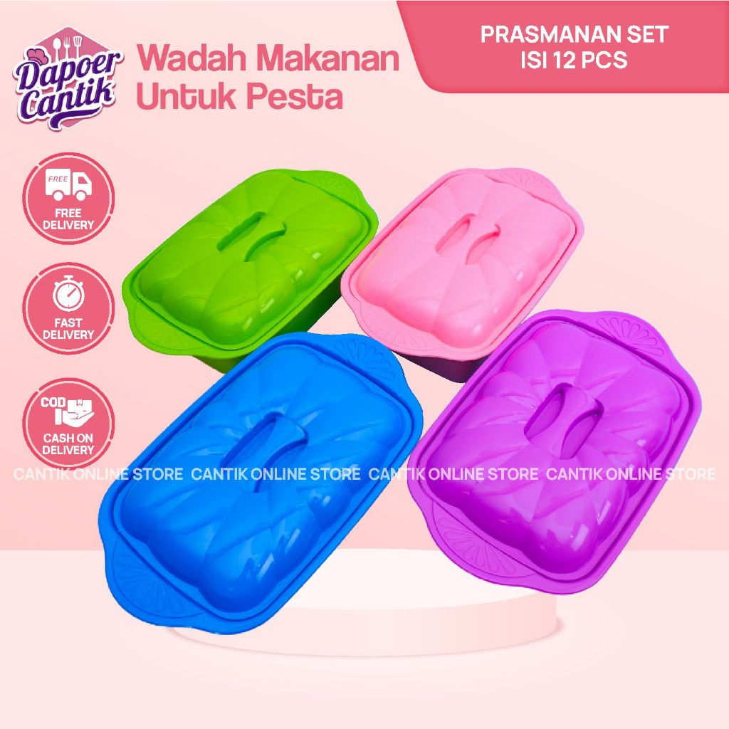 Prasmanan set isi 12 pcs/ Basi Segi set Prasmanan plastik BPA Free Food Grade Wadah saji Prasmanan T