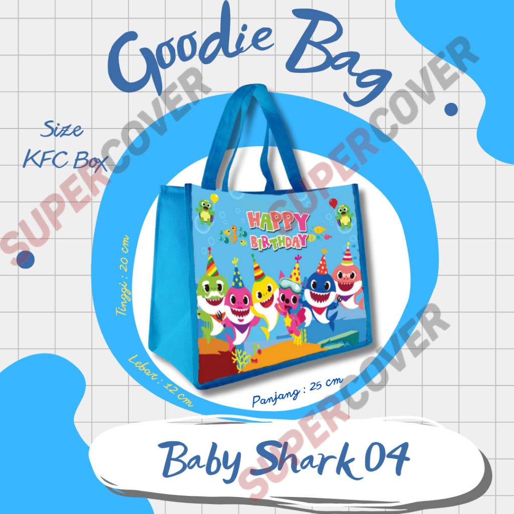 

Goodie Bag Gambar Kartun Baby Shark 04 Warna Biru Muda Untuk Acara Ulang Tahun, Aqiqah, Sunatan Dan Lain lain.