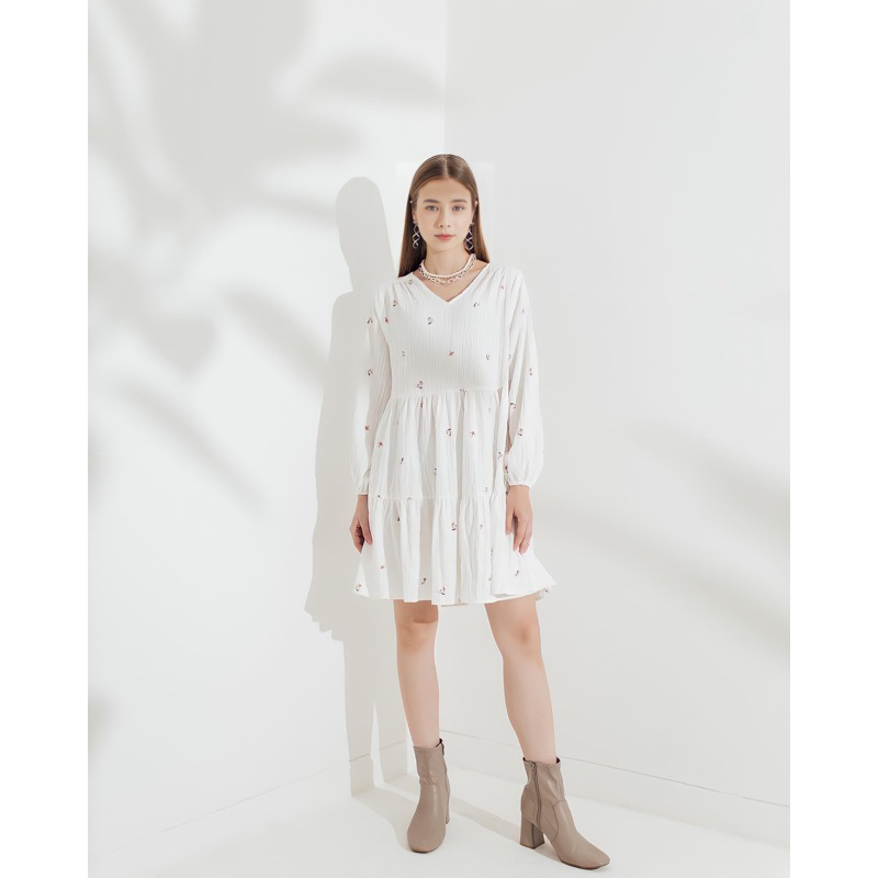 Historia Dress - Atasan Blouse Tunik Midi Dress Bahan Crinkle Premium Motif Bunga Korean Style