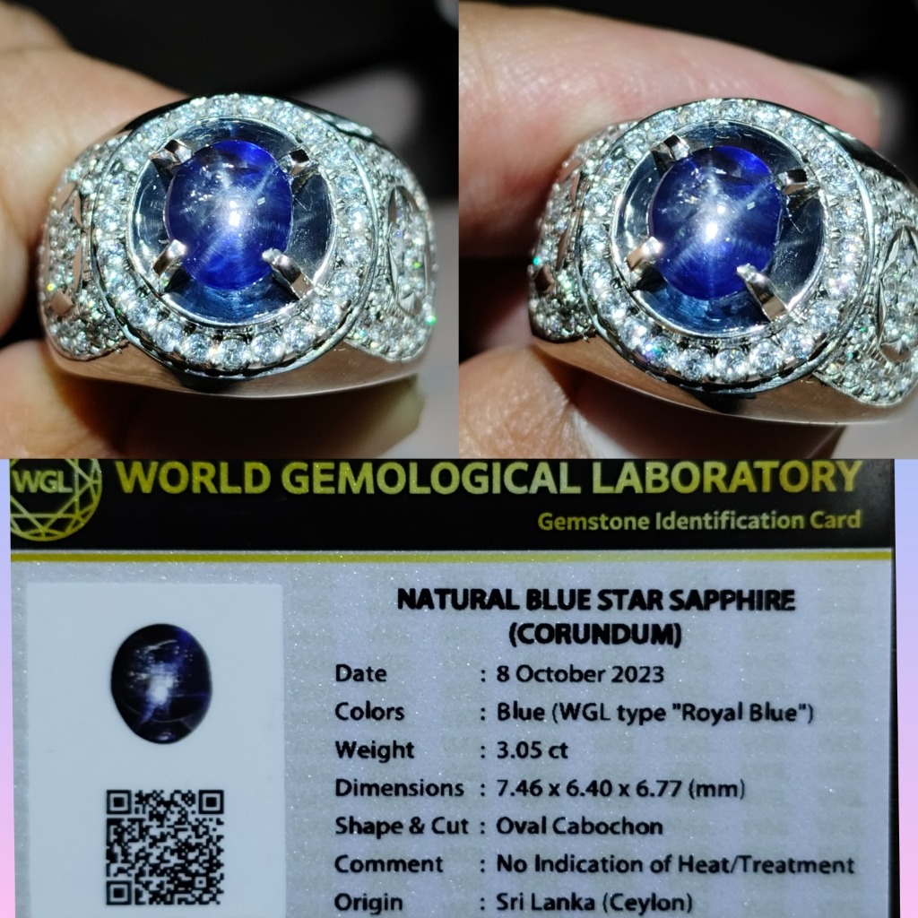 Batu cincin 3.05ct natural royal blue sapphire star safir srilanka
