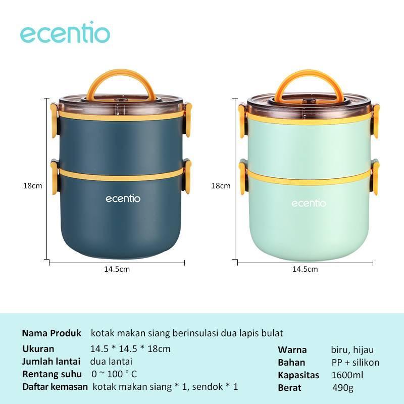 Ecentio - 2 Layer Portable Lunch Box 3LBE-9201 - Kotak Makan Anti Tumpah Rantang Susun 2 Layer Blue