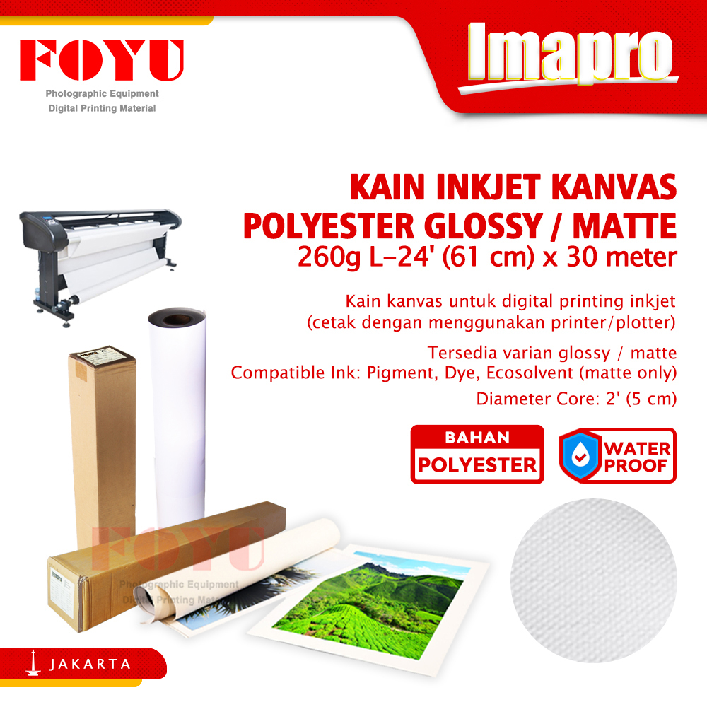 

Kain Kanvas Inkjet Printing Imapro Glossy Matte 260gsm 24 inch 61 cm