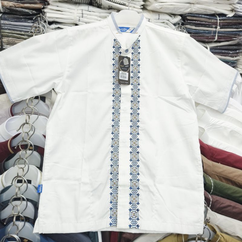 Baju Koko Syahdika Junior / Anak Tanggung Putih BW Aplikasi Lengan Pendek / Atasan Anak Tanggung / S