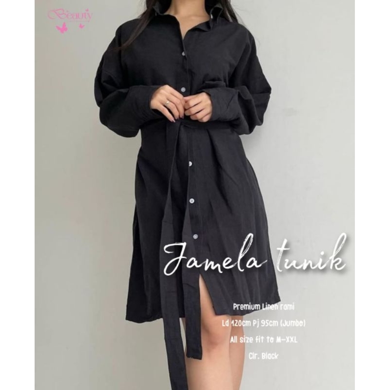 jamela tunik linen rami casual / kemeja wanita polos simple / jumbo busui