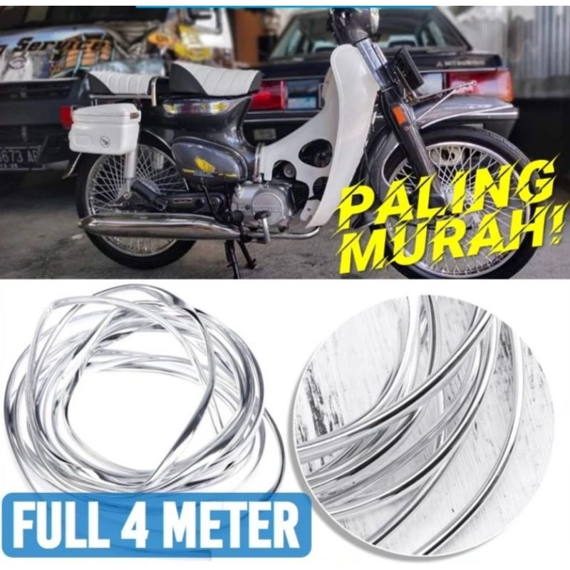 TERMURAH FULL 4 meter Lis chrom body untuk Honda c50 c70 yamaha v80 Suzuki rc fr chrome