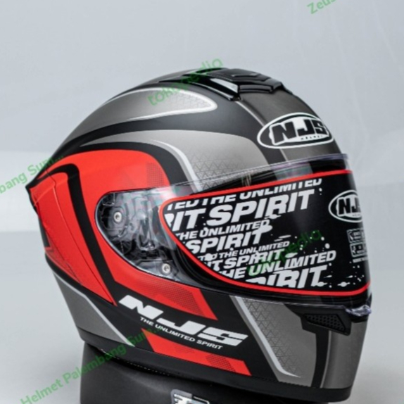 HELM MOTOR NJS ZX-1 TRICOLOR BLACK RED SILVER HELM FULLFACE SNI DOFF