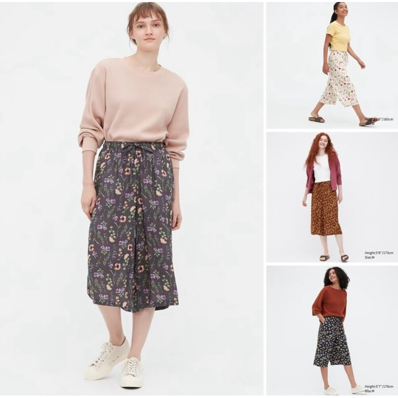 Celana Kulot Wanita Selutut Motif Polos dan Floral (3/4 Relaco Pants) brand UNIQLO Original