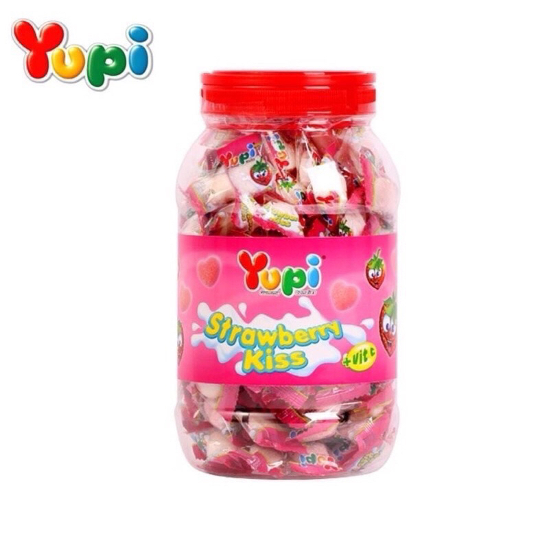 

PERMEN YUPI STRAWBERRY KISS BERAT 300GRAM- yupi toples strawberry jar