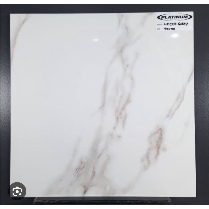Keramik 50x50 Kilap PLATINUM Lecce Grey Rect / Cutting Motif Putih Carrara