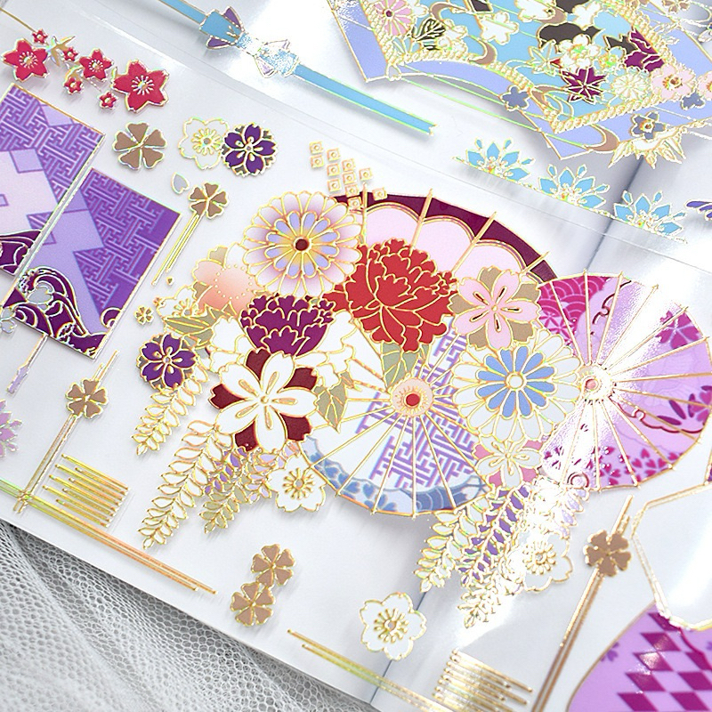 

Washi tape selotip hologram metalic motif mix bunga catur pagar kipas flower journaling