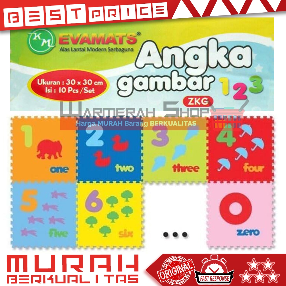 Evamats Angka Gambar Karpet Serbaguna Alas Lantai Karet Puzzle Bongkar Pasang Mainan Edukasi Anak Be