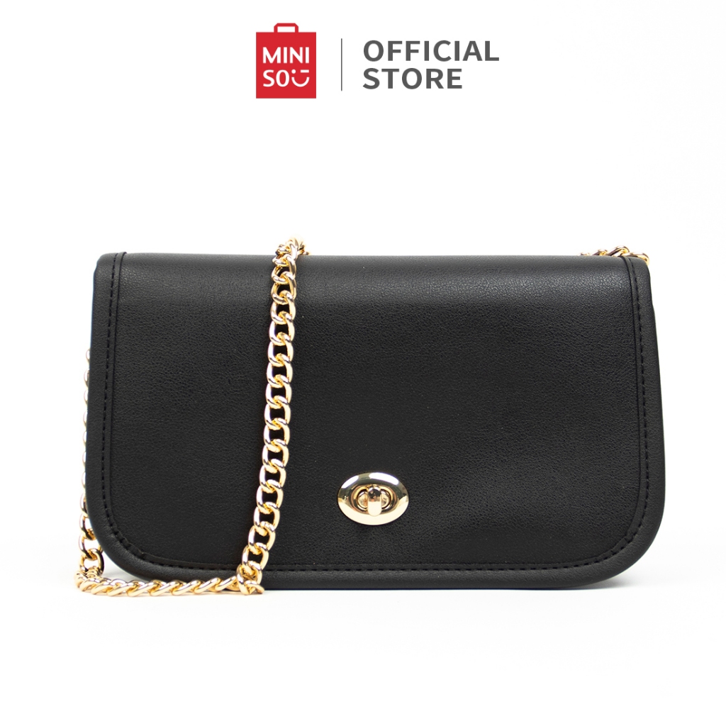 MINISO Tas Pundak Rantai Wanita Shoulder Bag Tas Bahu Persegi Panjang Dengan Kunci Putar Tas Rantai 